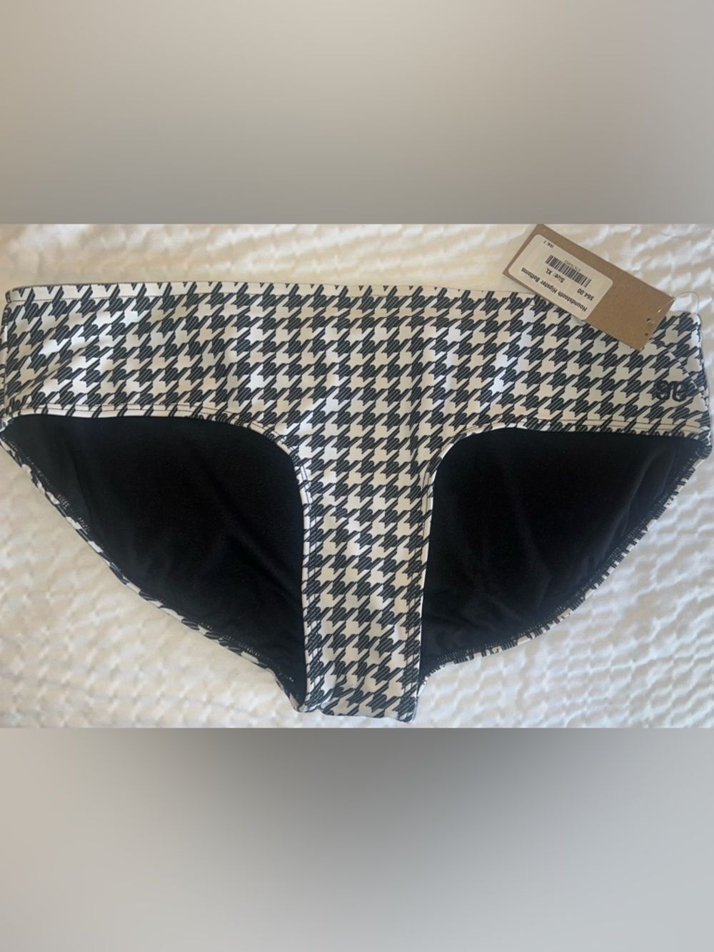 Albion Fit Houndstooth Hipster Bikini Bottoms XL NWT Black White Full Coverage